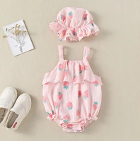 infant baby girls romper straps strawberry print bodysuithat 2 pcs outfit clothes 2022 summer girl clothing 3 6 12 18 months