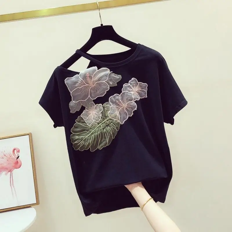 

2021 summer new off shoulder round neck short sleeve T-shirt women's casual top fashion