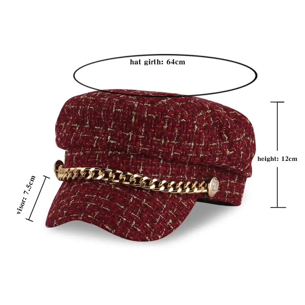 Fashion Octagonal Navy Cap Red Winter Military Hat Autumn Woolen Sailor for Women Flat Top Female Travel Cadet Captain Caps | Аксессуары