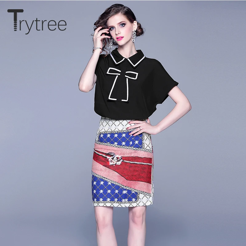 Trytree/осенний женский костюм из двух предметов повседневный черный топ с