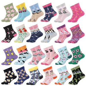 Красочные женские носки в стиле Харадзюку, уличная одежда, Забавные милые носки в Корейском стиле с мультяшными кошками, собаками, единорогами, пингвинами, хиппотом, пончиками для девочек