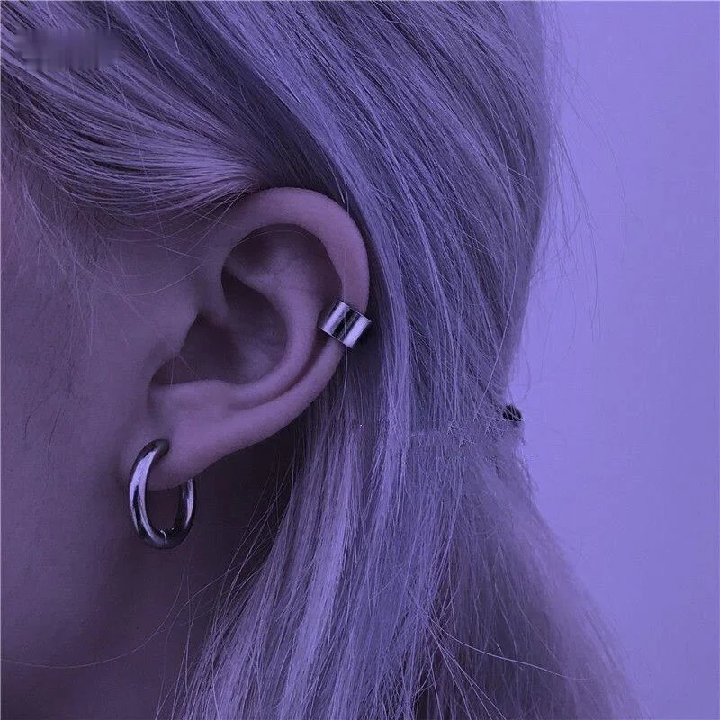 

Round Ear Ring Ear Clip Without Ear Hole Silver Color Stainless Steel Earrings Men Women's Neutral Daily Wear Festival Gift