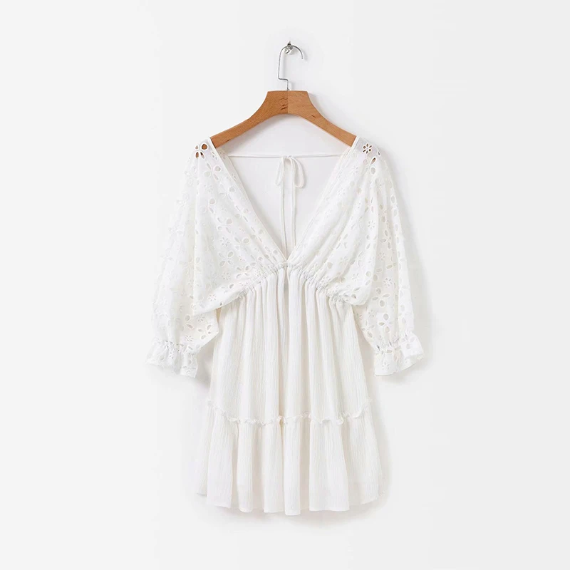 Платье женское хлопковое с вышивкой повседневный Белый сарафан-трапеция