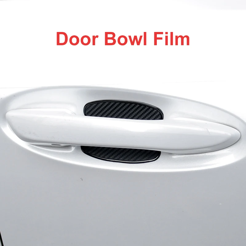 

QHCP TPU Door Bowl Sticker Protector Outer Door Bowl Decorative Stickers Carbon Fiber Style Black Exterior Accessories Universal