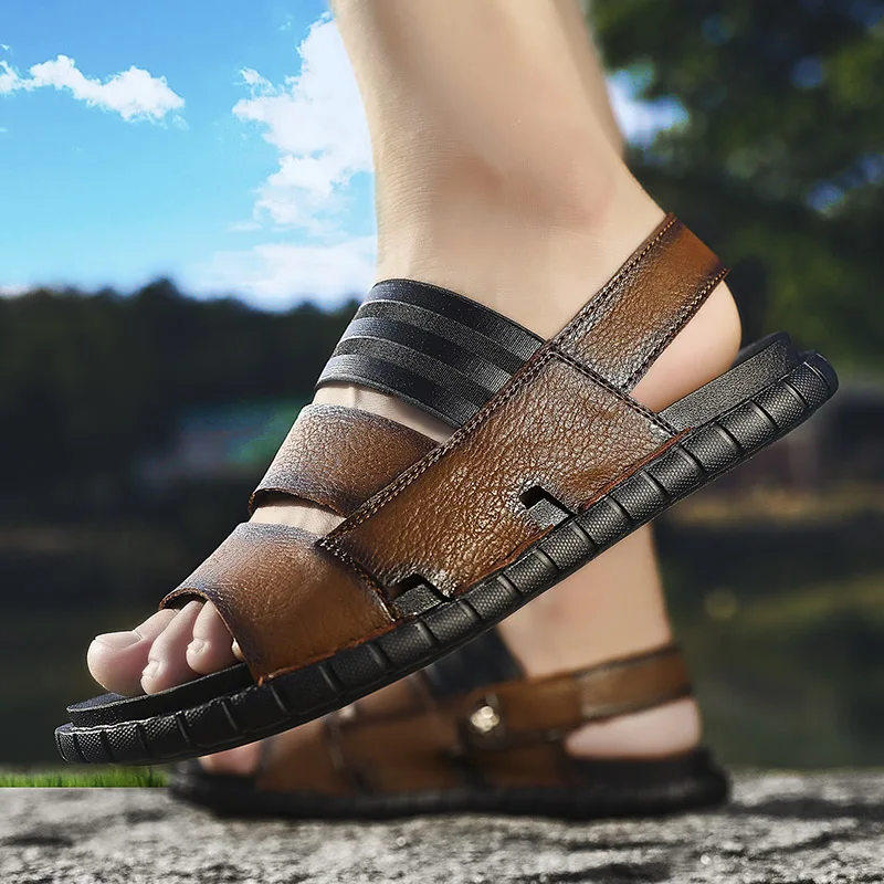 Высококачественные летние мужские сандалии мужская кожаная обувь спортивные