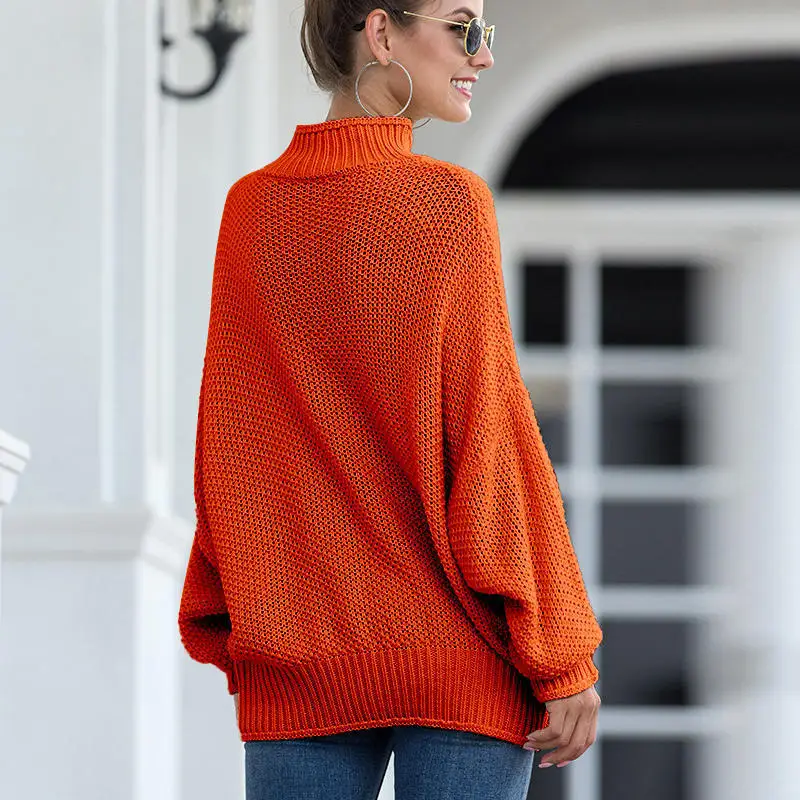 

Женский Однотонный свитер с высоким воротом, Свободный Длинный топ, Женская Осенняя модная одежда, оверсайз, пуловер с длинными рукавами