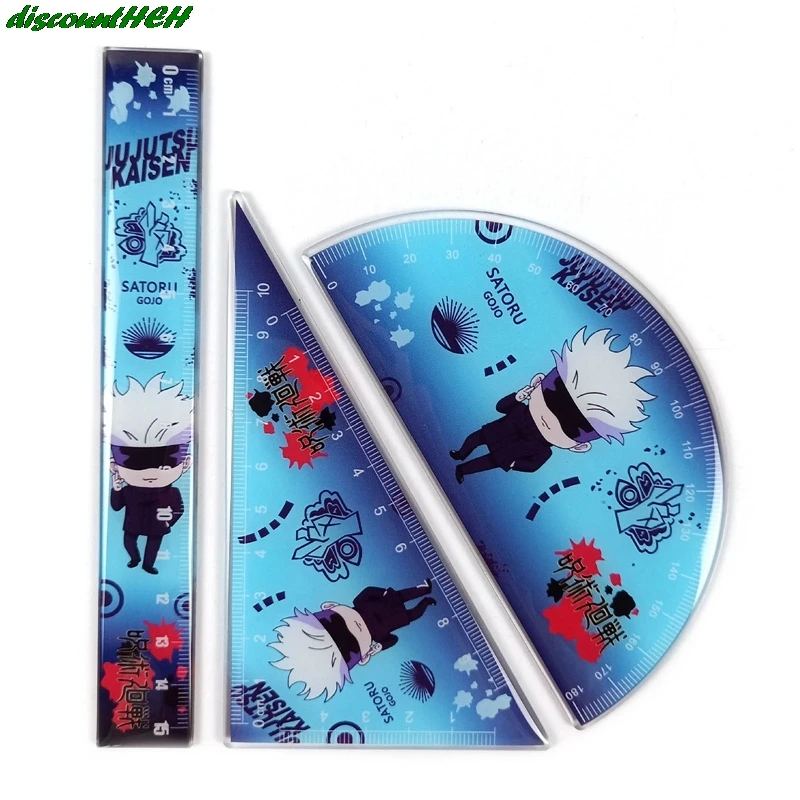 

3Pcs/Set Anime Jujutsu Kaisen Kawaii Acrylic Ruler Set Student Cartoon School Stationery Office Stationery For Gifts