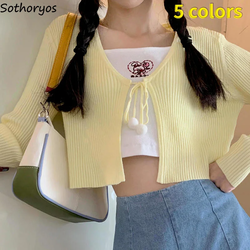 

Cardigans Women Cropped Cardigan Summer Sunproof Sweet Yellow All-match Harajuku New Fashion Casual Student Cute Tops Korean Ins