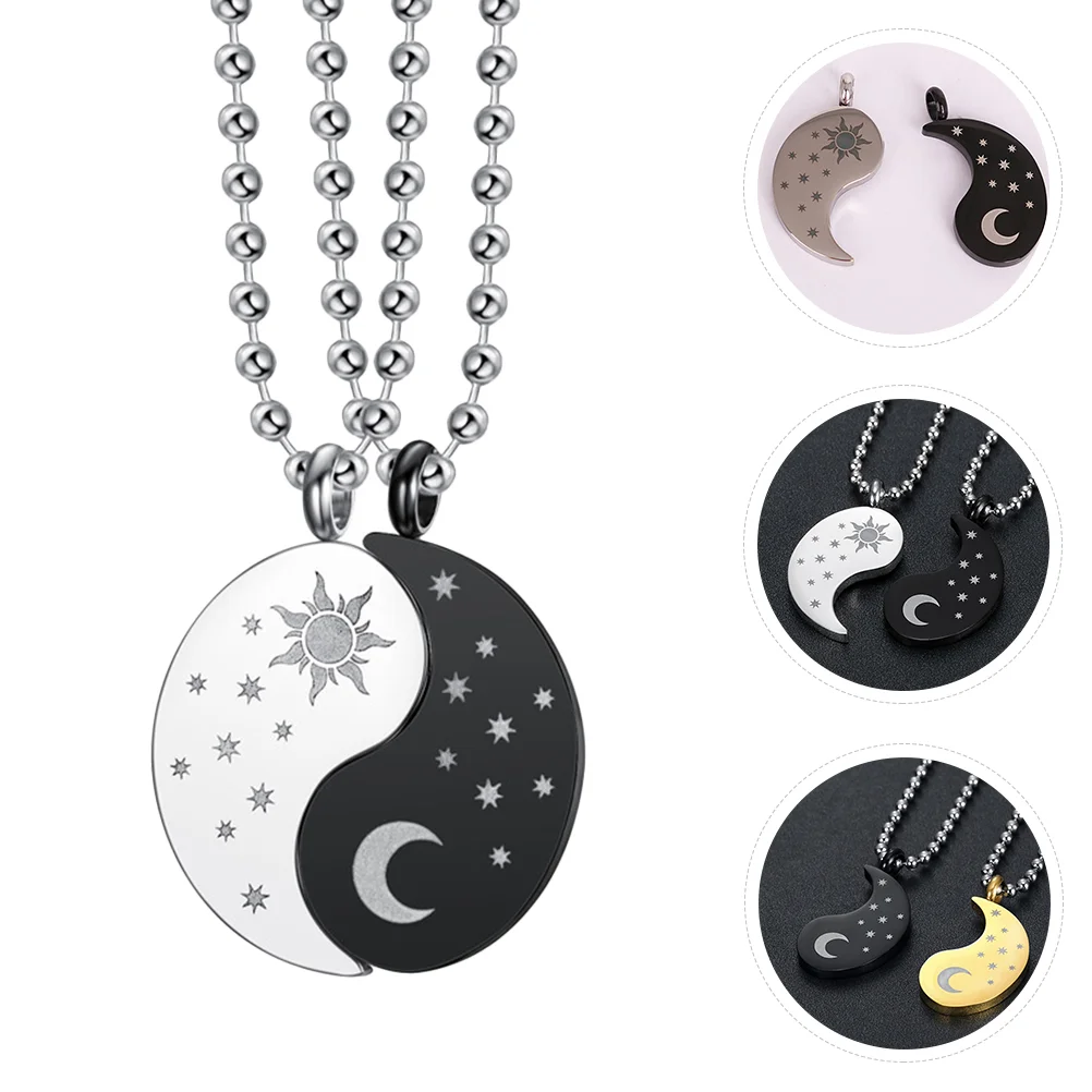 

1 Pair Personality Sun Moon Necklace Couple Friends Stitching Pendant Neck Decor