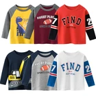 Детская одежда, однотонные хлопковые футболки для мальчиков, Детские осенне-зимние толстовки, топы с длинным рукавом для девочек с мультипликационным рисунком, футболки для маленьких мальчиков