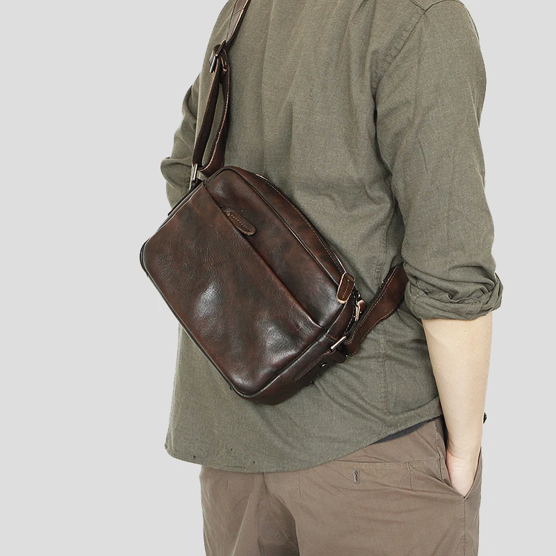 LANSPACE мужская кожаная сумка через плечо из натуральной кожи Маленькая