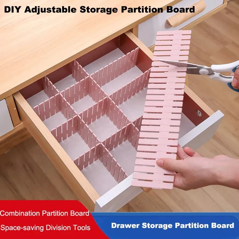 

2/4Pcs DIY Adjustable Storage Partition Board Plastic Drawer Divider Combination Partition Board Space-saving Division Organizer