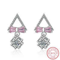 charming 925 sterling silver ultra flash zirconia geometric triangle bowknot earrings for women gift oorbellen s e815