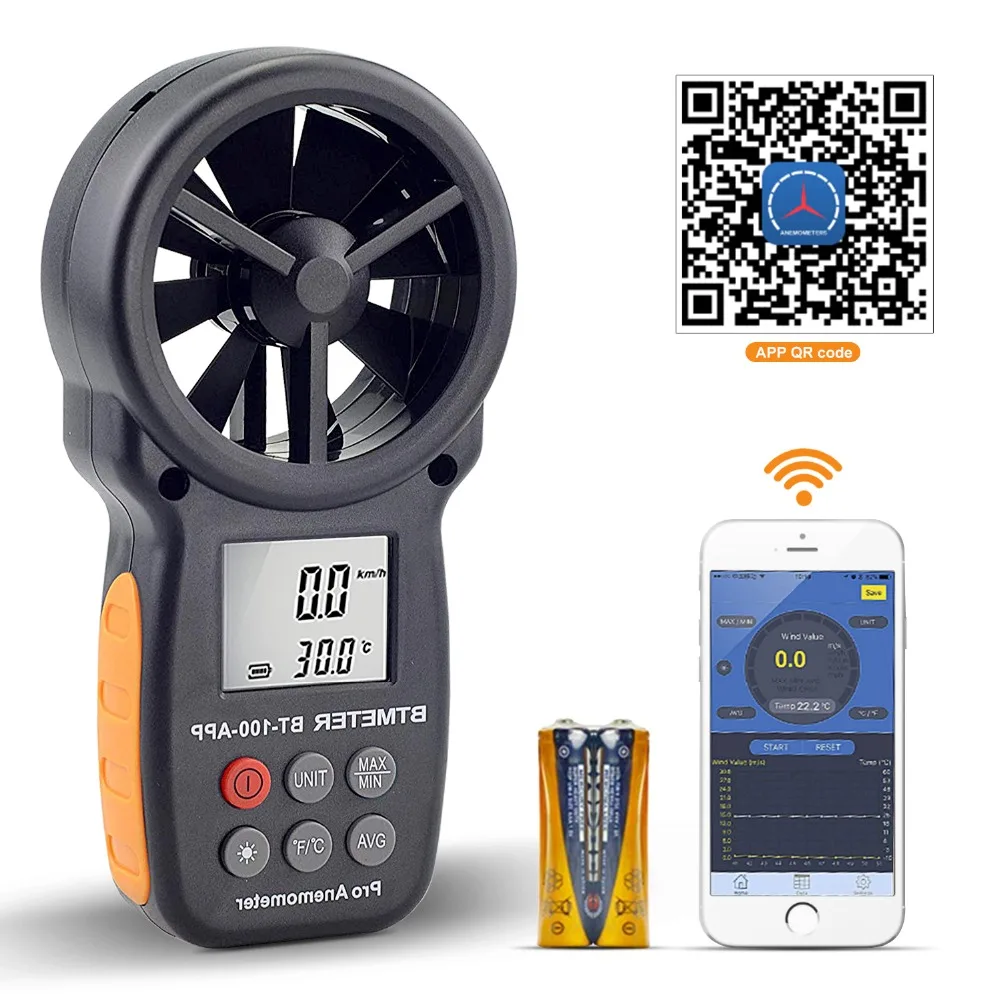 Цифровой анемометр BTMETER с мобильным приложением беспроводной Bluetooth Анемометр