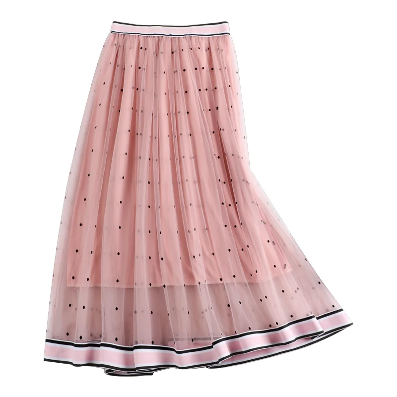 2019 новая весенняя летняя Пастельная юбка в горошек с двойной сеткой повседневная