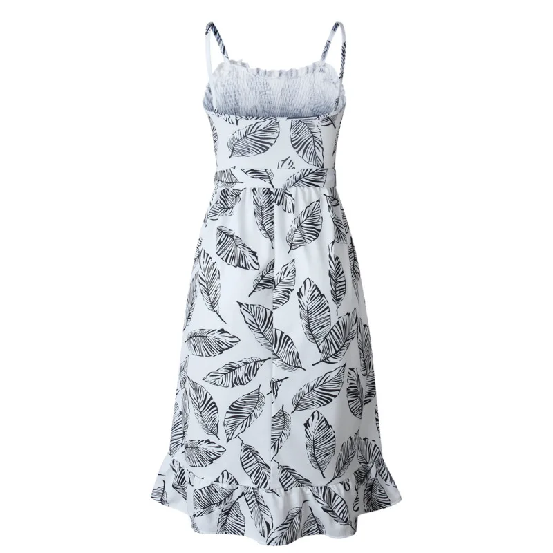 

Summer Holiday Dress Summer Women's Casual Print, Lace Knee-Length Strap Dresses Elegant Female Ropa Mujer Em*