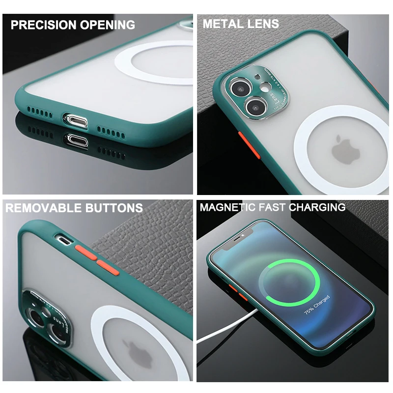 

Magnectic Case Support For Magsafe iPhone 12 Mini 11 Pro Xs Max Xr Se 2020 8 Plus Shockproof Metal Camera Cover on for iPhone 11