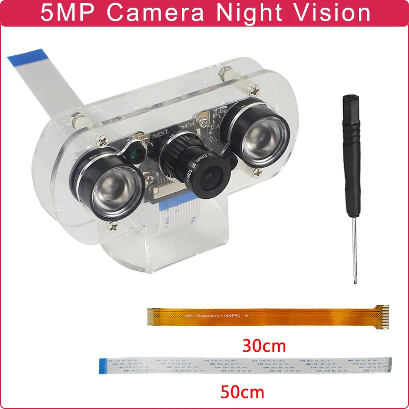 

Raspberry Pi 4 Camera Module Focal Adjustable 5MP Night Vision Camera + IR Sensor Light + Holder + FFC Cable for RPI 3B+/3B/Zero