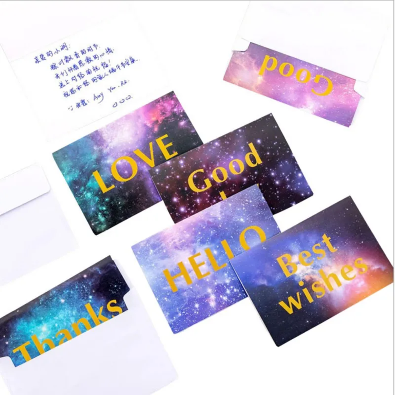 

10set Window Envelope with star greeting card Happy birthday message thank you Paper Merci hello 13.5*9CM