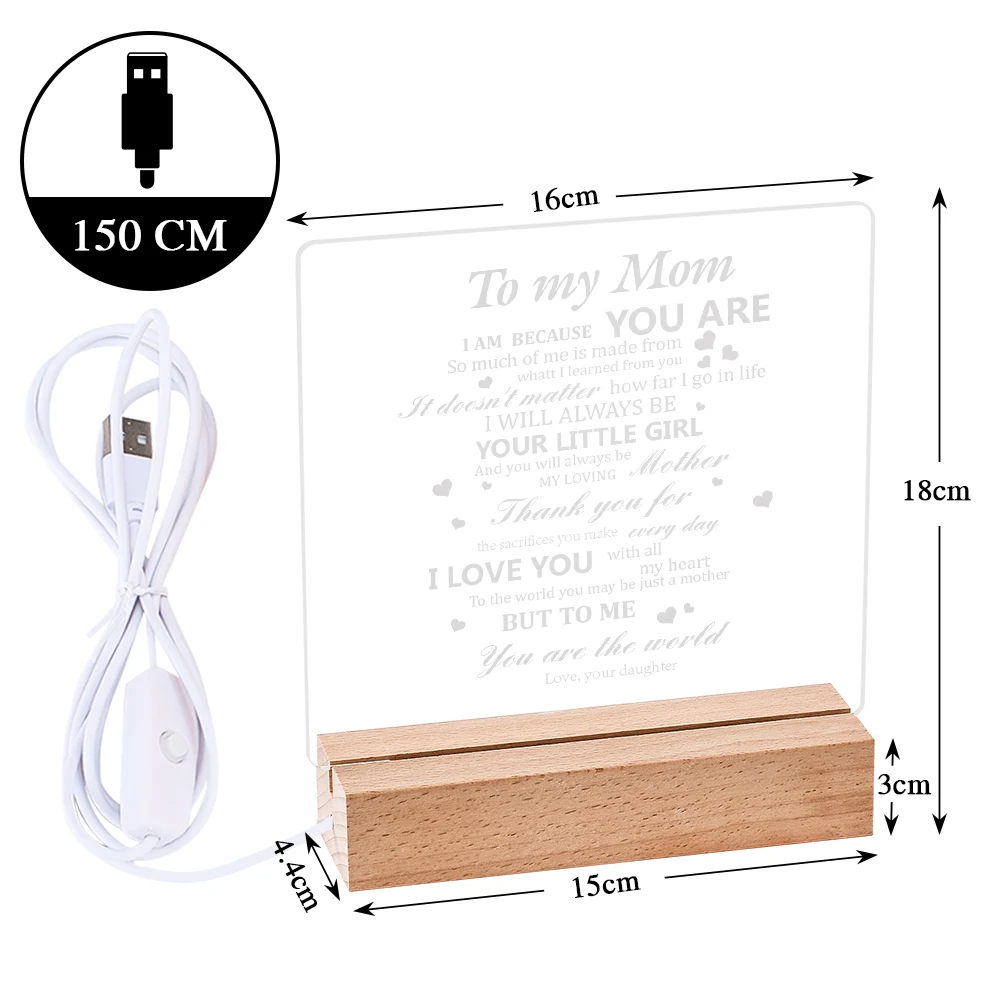 

Fashion Acrylic Night Light Warm Light Without Hurting The Eyes Customizable LOGO Practical Table Lamp The Best Gift For Mom