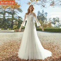 elegant country wedding dresses for women tulle flare sleeves off the shoulder open back a line floor length hippie bridal gown