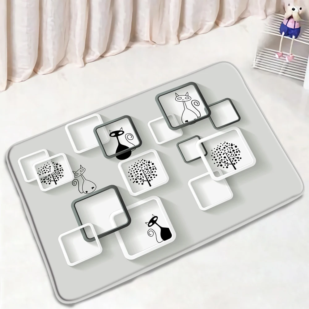 Коврики фланелевые для ванной и кухни простые Нескользящие коврики в черно-белую