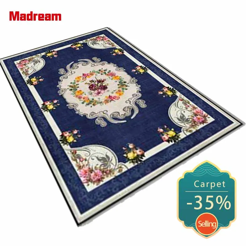 

Madream 2020 Area Rug Classical European Flower Blue Carpets For Living Room Home Bedroom Decoration Bedside Floor Mats Non-Slip