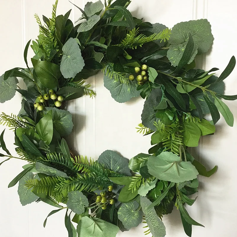 20 дюймов искусственные сезонные вечнозеленые венки круглый год полный зеленый