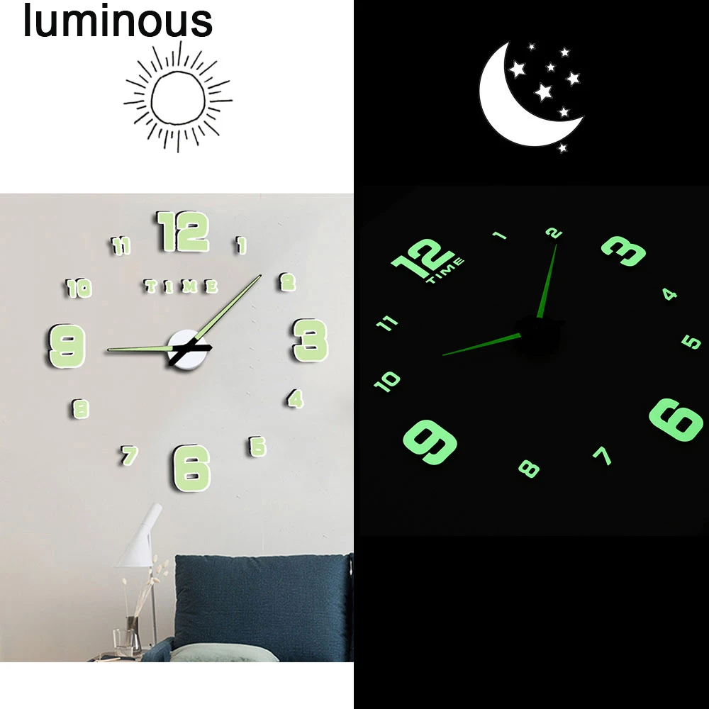 A lumnious 3D светящиеся большие настенные часы зеркальные настенные наклейки Diy Декор для дома в гостиную модные часы поступление кварцевые большие настенные часы - Цвет: A lumnious