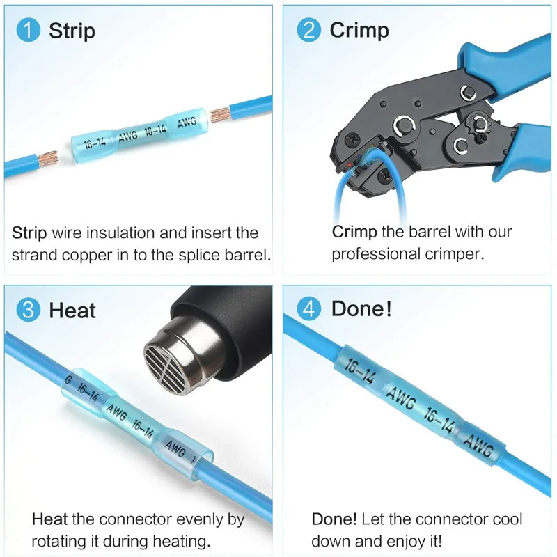 200pcs Heat Shrink Butt Connectors Kit Insulated Waterproof Electrical Marine Automotive Wire Crimp Terminals Splice Pliers |
