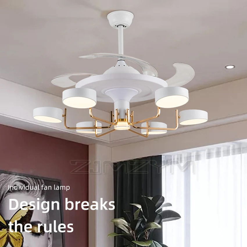 

42 Inches Acrylic Fan Lamp Nordic Minimalist Frequency Conversion Personality Ceiling Fan Light With Remote control 220V 70W