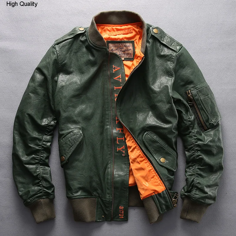 Fly fashion бейсбольная куртка Мужская армейская зеленая летная из натуральной кожи