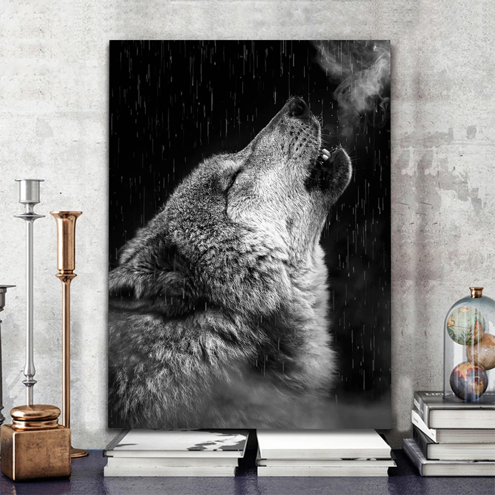 

Wolf Lion Poster Animal Wall Art Canvas Painting Nordic Black and White Pictures for Living Room Home Bedroom Decor