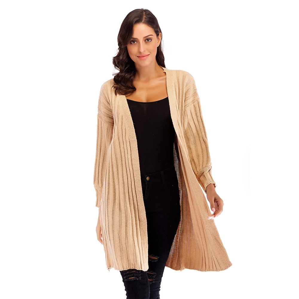 

Women's Leisure Knitting Long-sleeved Round Neck Sweater Coat Autumn Thick Solid Color Sweater Jackets YJKUQ1