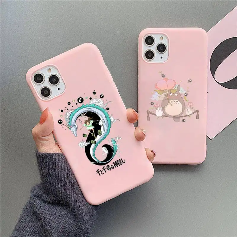 

Spirited Away Japan anime Totoro Phone Case Candy Color for iPhone 6 7 8 11 12 s mini pro X XS XR MAX Plus