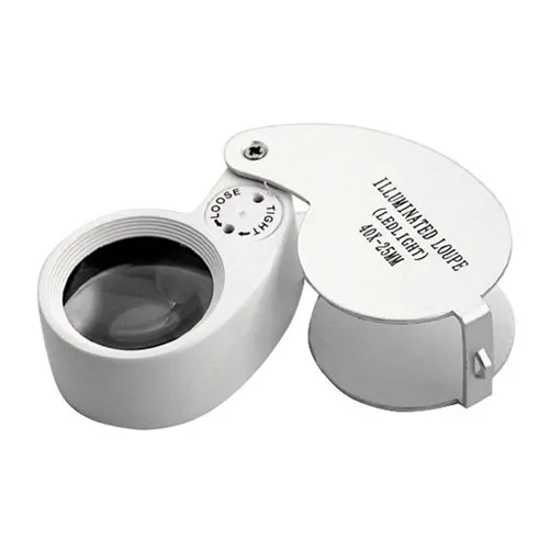 

40 X 25mm Glass Lens Jeweler Loupe Magnifier With LED-Silver