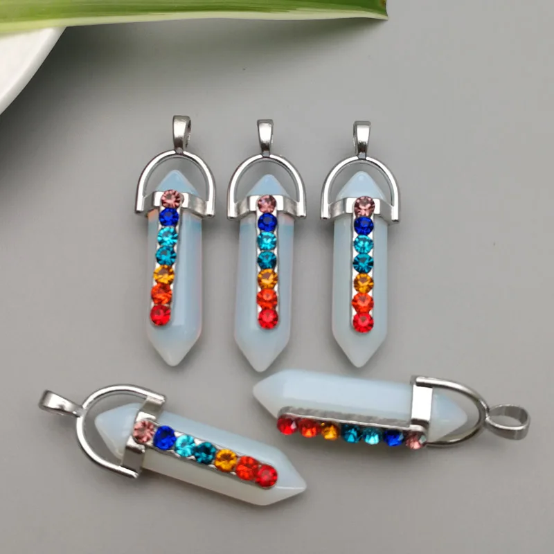 

Fashion natural 7 chakra stone charms opal point pendant crystal pendulum healing crystals chakra pendant 24pc/lot Free shipping