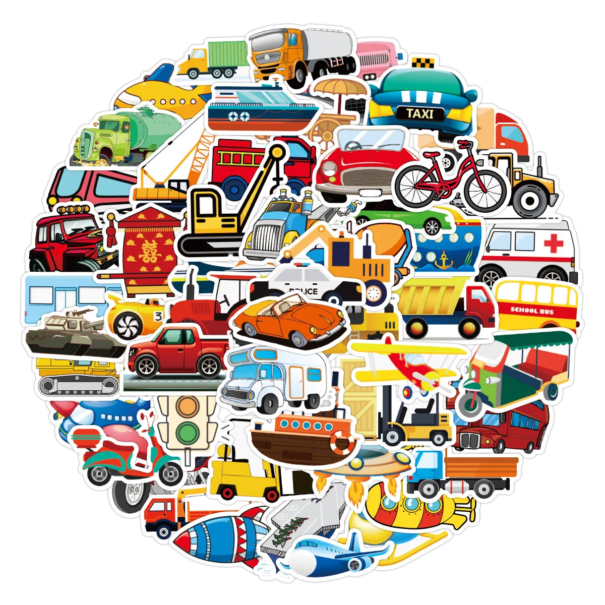 

10/30/50 Pcs Cartoon Vehicle Airplane Car Train Excavator Graffiti Stickers Suitcase Phone Skateboard Reward Stickers Party Gift
