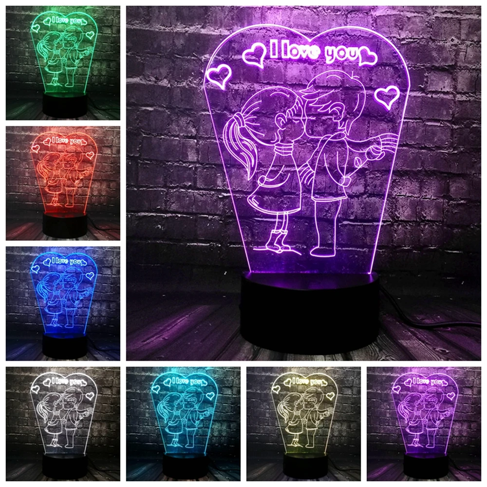 Новый Романтический 3D светодиодный светильник с надписью I LOVE YOU лампа RGB Ночной