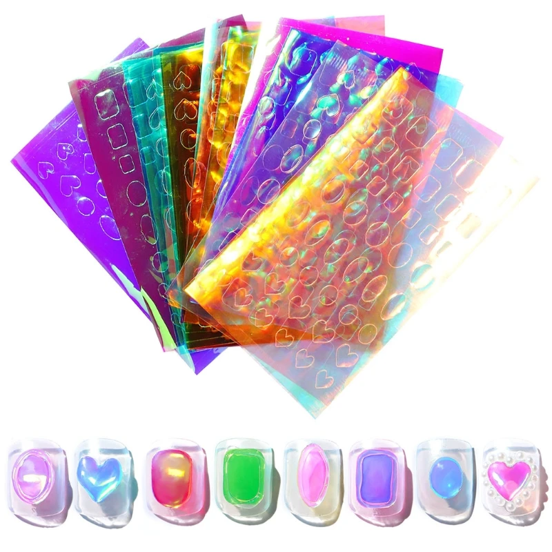 

10/11/8x Nail Self Adhesive Iridescent Oval Nail Decals For Nail Art Stickers
