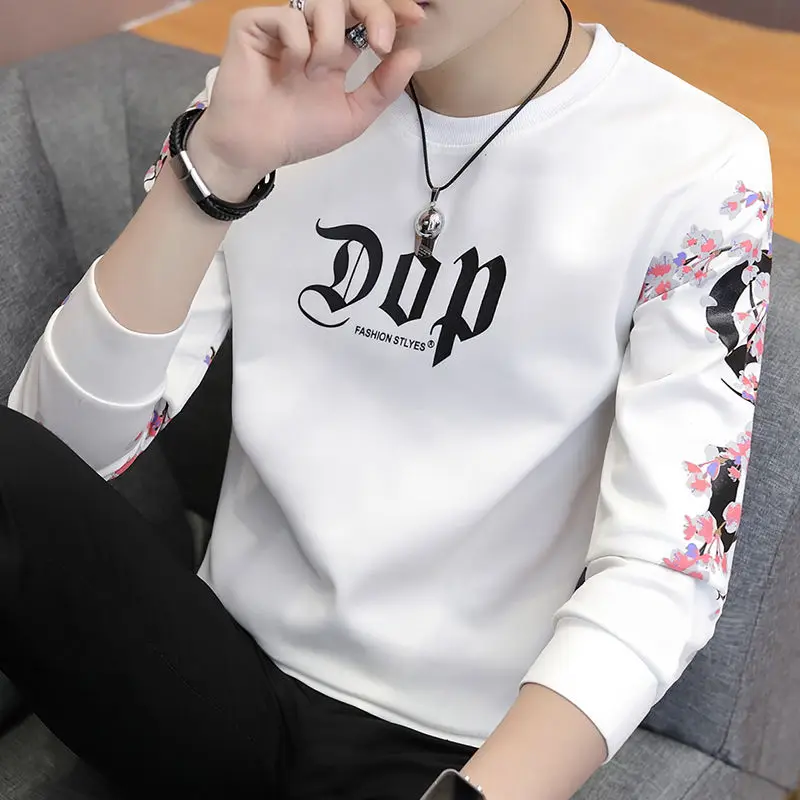 

Autumn new round neck long sleeve T-shirt men's fashion casual young students Korean version of printed tide vests men's jacket