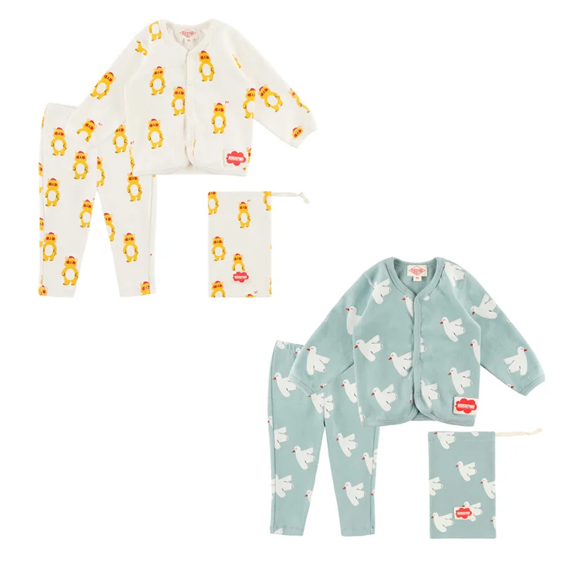 Корейские Детские пижамные комплекты Bebe De Pi* комплекты зимней одежды для сна с милым медведем для малышей комплекты одежды наивысшего качества для малышей брендовая одежда