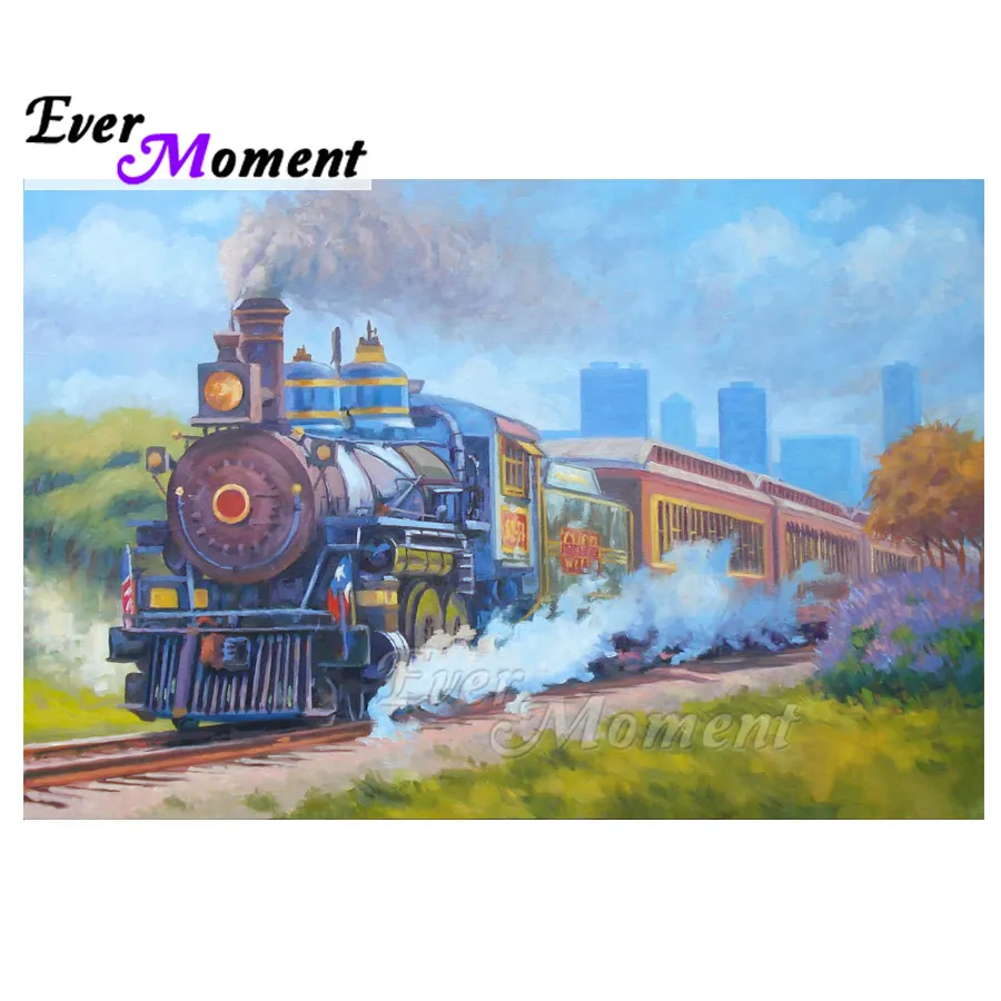 

Ever Moment Diamond Painting Steam Train Picture Of Rhinestone Mosaic Full Square Drill Diamond Embroidery Decoration 3F1989