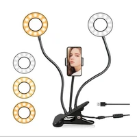 2 in 1 phone holder selfie ring light desktop adjustable mobile phone stand with fill lights 3 level brightness for live office