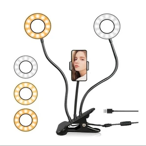 2 in 1 phone holder selfie ring light desktop adjustable mobile phone stand with fill lights 3 level brightness for live office free global shipping
