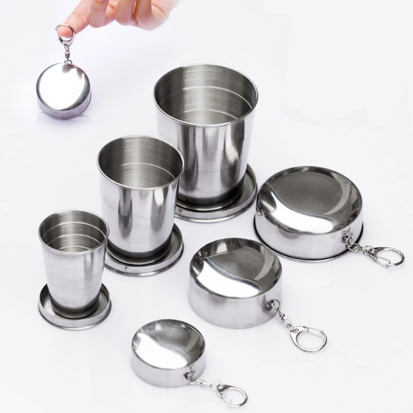 

1Pcs Camping Trip Stainless Steel Folding Cup Telescopic Cup with Key Ring