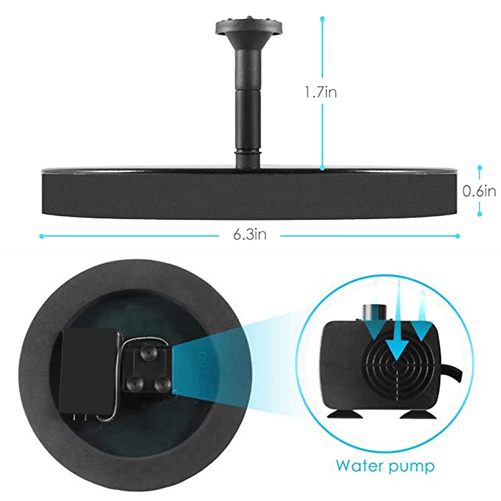 

Solar Fountain Pump Round Bird Bath Fountain Water Pump Kit for Pond Pool Garden #W0