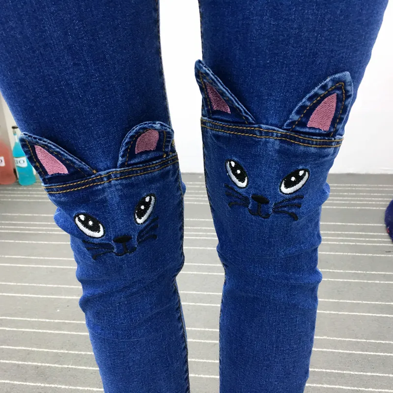 

XL - 5XL New Spring Vintage Women Jeans Plus-size Pencil Pants Female Cute Embroidery Cartoon Cat Jean Pants Mujer