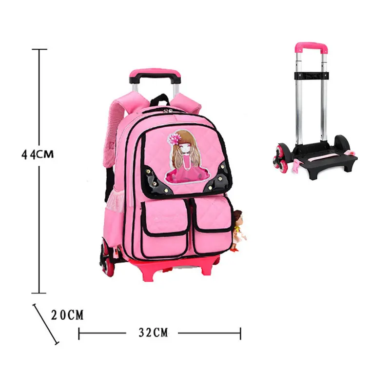 Kids School Backpack with Wheels Removable Children Rolling Bookbag for Girls Breathable Orthopedics School Trolley Bags Mochila
