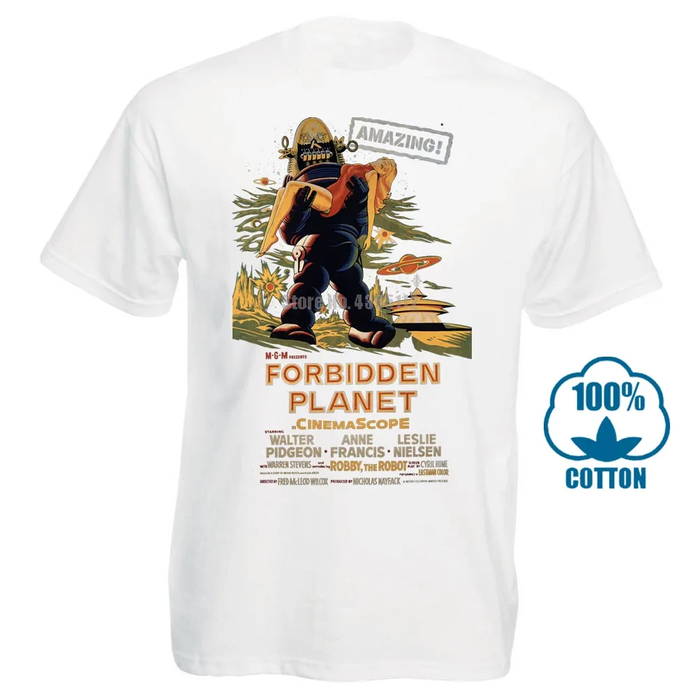 Белый Футболка Forbidden Planet фильм Винтаж Ретро культовый ужас - Цвет: Белый